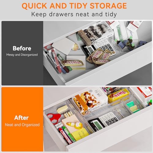 Criusia 21 Pack Large Clear Plastic Drawer Organizer Trays | BPA-Free Acrylic Organizer Bins for Large Kitchen Utensils, Bathroom, Makeup, Jewelries, Office Desk, School Supplies, Perfume