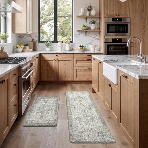 GENIMO Anti Fatigue Kitchen Mats for Floor 2PCS, Standing Rugs,Gray