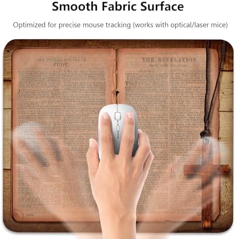 Vintage Open Bible Cross Mouse Pad, Christian Religious Scripture Desk Mat