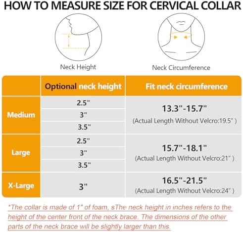 Soft Foam Neck Brace Universal Cervical Collar, Adjustable Neck Support Brace for Sleeping - Relieves Neck Pain and Spine Pressure, Neck Collar After Whiplash or Injury (Black, 3" Depth Collar, L)