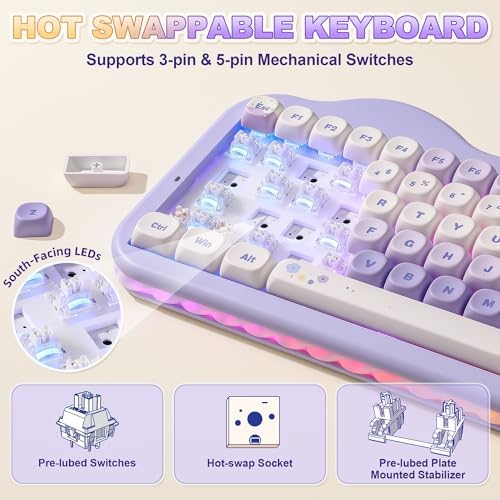 YUNZII C75 Cute 75% Wireless Mechanical Keyboard (Purple, Milk V2 Switch)