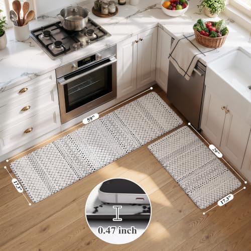 KIMODE Boho Kitchen Mats 2PCS,Anti Fatigue Geometric Kitchen Rugs Non Slip