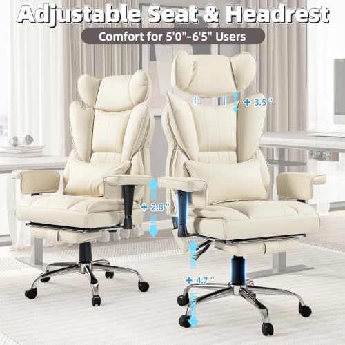 6 Points Massage Heated Home Office Chair with Foot Rest, Beige