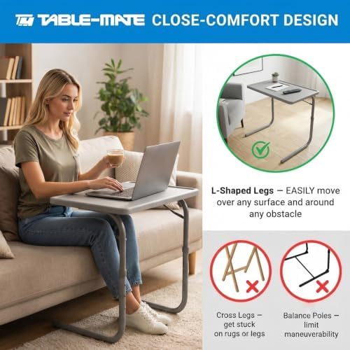 Table-Mate TV Tray Table | Portable Desk Folding Dinner Tray, Couch Table Trays for Eating Snack Food, Portable Laptop Desk, Bed Trays for Eating | Adjustable TV Trays with 3 Angles and Cup Holder