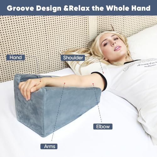 Arm Elevation Pillow Arm Wedge Pillows for Adults Arm Support Pillow with Pocket for Post Surgery Elbow Rest Pillow with Removable Pillow for Sleeping(Grey)