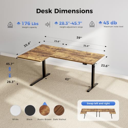 Agilestic 59 * 35 Inch Reversible L Shaped Electric Standing Desk, White