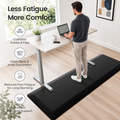 1" Extra Thick Anti Fatigue Kitchen Mats for Floor Standing Desk Mat, Black