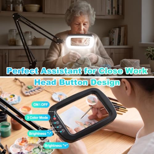 12X 30X Large Magnifying Glass with Light, Stand & Clamp, LED Desk Lamp