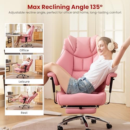 Clome 500lbs Big and Tall Office Chair Adjustable Lumbar Support for Back Pain, Extra Wide Seat Executive Office Chair Thick Armrest Pad, Heavy Duty Base Ergonomic Computer Desk Chair