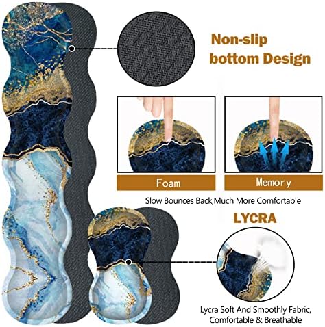 Upgraded Extended Gaming Mouse Pad, Keyboard Wrist Rest Pad, Wrist Support Mousepad Set, Artso Large Stable Rubber Base Stitched Edges, Multifunctional Desk Pad (35 x15.5 in), Blue Marble