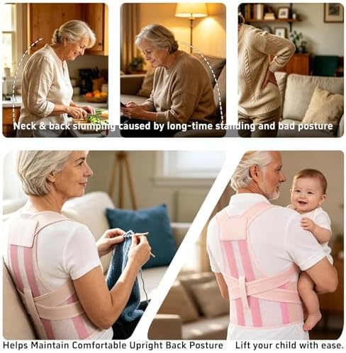 Back Brace Posture Corrector for Seniors Women and Men Upgraded Dynamic Traction Correction System Adjustable Shoulder Support Straightener Helps Reduce Upper Lower Back Pain Suitable for Hump Scoliosis Pink Small