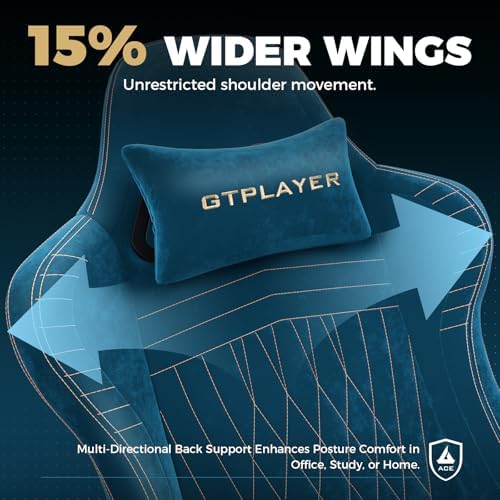 GTPLAYER ACE-PRO Music Gaming Chairs – Built-in Speakers, App Support & Bluetooth Control, Computer Game Chairs with Footrest for Adults, Ergonomic Reclining Silla, Linkage Armrest, Blue 【Velvet】