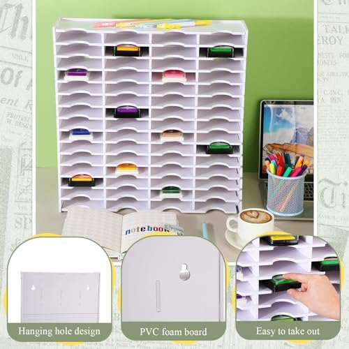2 Pack 60 Grids Ink Pad Storage Holder Stamp Organizer, Ink Pad Stamp Holder Storage Rack for Home Office Crafts School Supplies, White