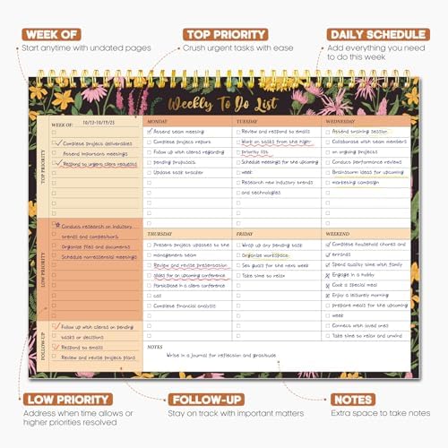Taja Weekly To Do List Notepad, Undated Weekly Planner Pad, 8.5" x 11"