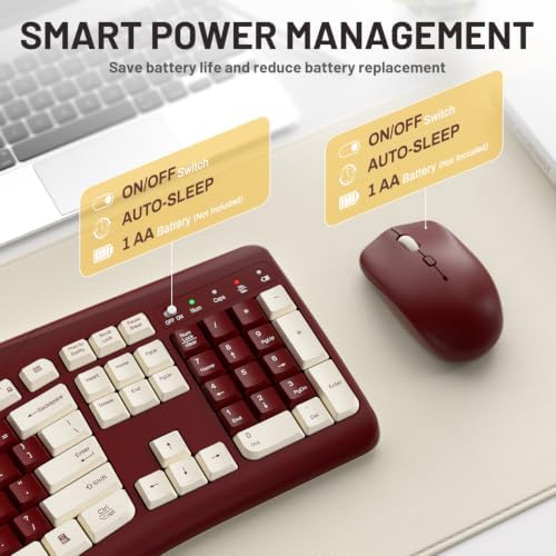 Wireless Keyboard and Mouse Combo Silent Ergonomic Curved Design for Office