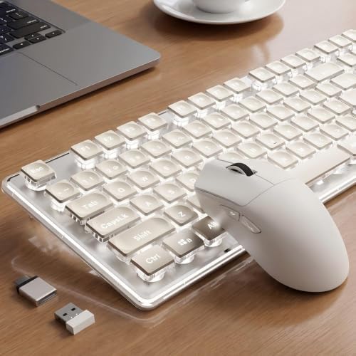 Wireless Keyboard and Mouse Combo, White Backlit, Rechargeable - White