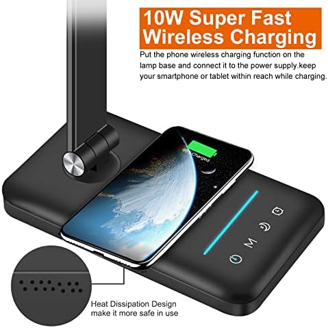 AFROG 8-in-1 LED Desk Lamp with 10W Fast Wireless Charger,USB Charging Port,Desk Lamps for Home Office,5 Color Mode 7 Brightness Desk Light Night Light,40Min Timer, Reading Table Lamp for Bedroom