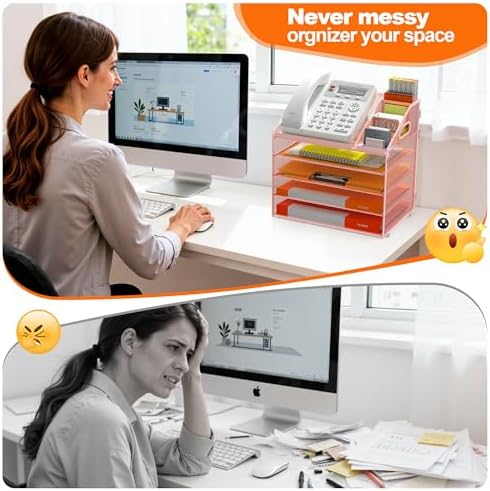DocNest 5 Tier Metal Mesh Desk File Organizer with Phone Shelf, Pink