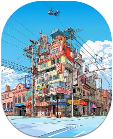 Small Mouse Pad, 6 x 7 Inch, Oval Mini Mouse Pad with Non-Slip Rubber Base for Laptop Wireless Mouse Keyboard Tray Mousepad, Streetscape