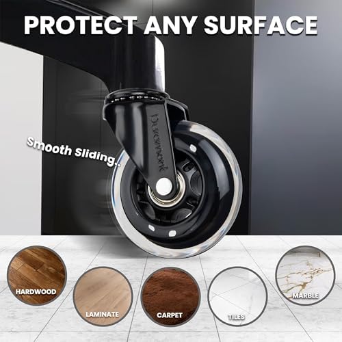 Office Chair Wheels - Set of 5 Rollerblade-Style Caster Wheels, Smooth & Quiet Rolling, Protects Hardwood Floors & Carpets, Universal Fit, Durable and Long-Lasting - Clear