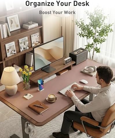 Aothia Faux Leather Desk Mat - Large Mouse Pad, Non-Slip PU Leather Blotter, Waterproof Writing Surface for Office and Home (Dark Pink, 40" x 24")