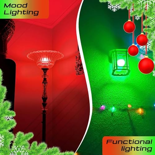 Red Green E12 LED Candelabra Bulbs,3W Christmas Light Bulbs(1 Red+1 Green)