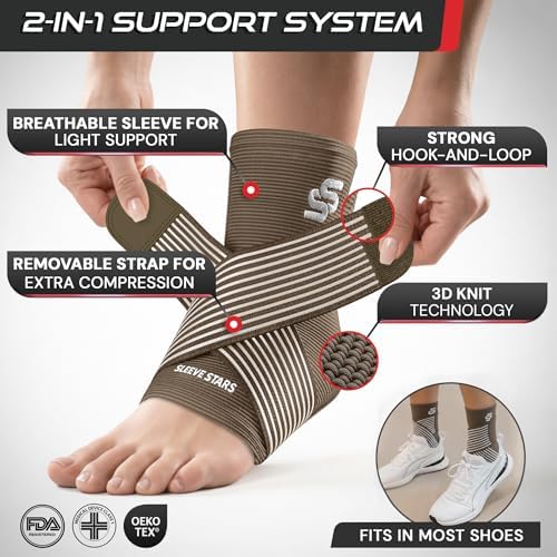 Sleeve Stars Ankle Brace Men & Women Support (Pair/M:10"-12"/Mocha Brown)
