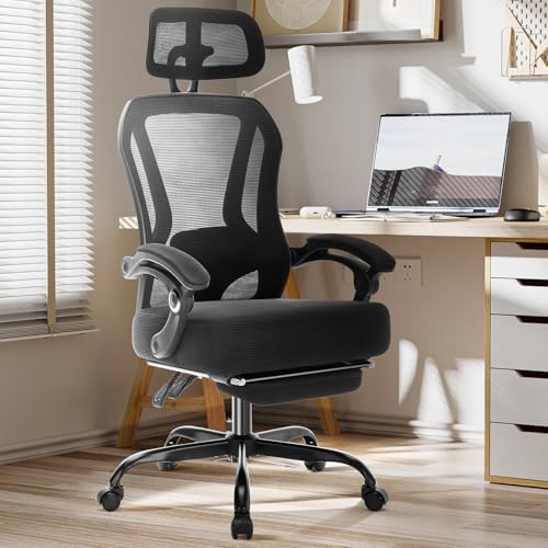 Ergonomic Office Chair with Footrest,Ultra Thick Desk Chair,Black