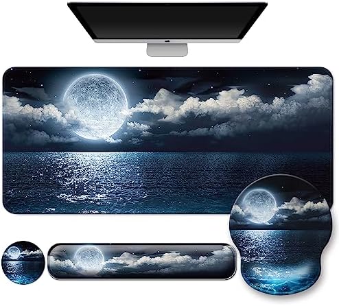 4 in 1 Mouse Pad Set with Wrist Rest for Keyboard,Desk Mat,Coaster-Ocean