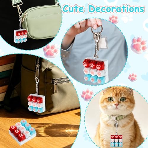 Cat Paw Keyboard Fidget Toy, Red White Blue Keyboard Fidget Keychain 9-in-1 Keyboard Decompression Button Finger Clicker Toys, 4th of July Fidget Toy ADHD Sensory Fidget Toys Stress Relief Gifts