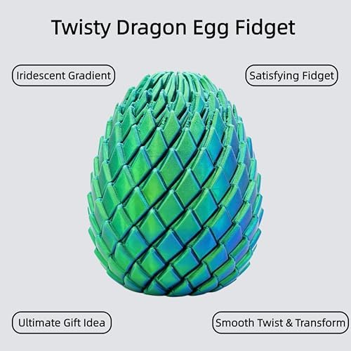 3D Printed Fidget Toy, Twisty Dragon Eggs, Spiral Slippery Egg Fidget Toy, Stress Relief Sensory Desk Toy for Adults and ADHD, Rotating Focus Anxiety Relief Pocket Toy (Bluegreen)