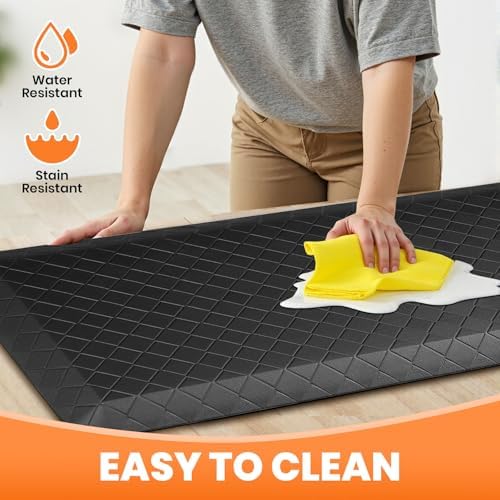 4/5 Inch Extra Thick Kitchen Mats for Floor,Non Slip Anti Fatigue Kitchen Rugs,Waterproof Stain Resistant Sink Mat,Cushioned Standing and Comfort Mats for Office (17"x60" Black)