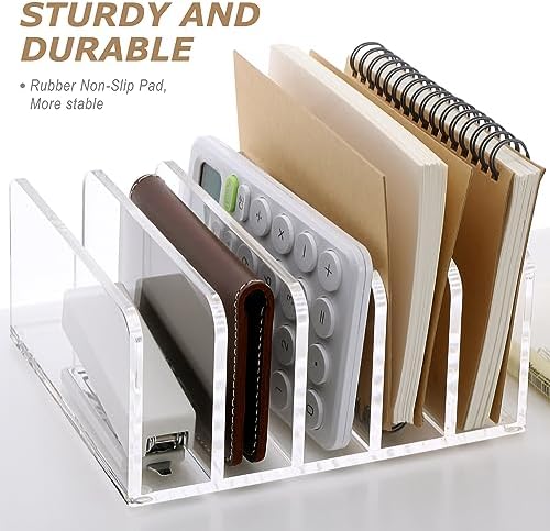 SANRUI Clear Mail Organizer Desk Sorter, Acrylic Letter File Holder 5-Slot