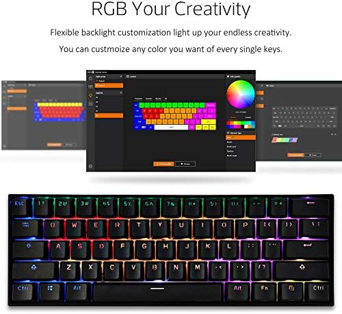 Mechanical Gaming Keyboard 60% True RGB Backlit - Wired/Wireless Bluetooth 5.0 PBT Type-c Up to 8 Hours Extended Battery Life, Full Keys Programmable (Gateron Brown, White)