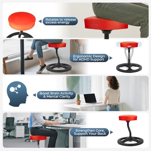 ADHD Chair for Kids, Yoga Chairs for Adults, Wobble Stool Active Flexible Seating Desk Chair with Non-Slip Base and Washable Seat Cover for Stability, Balance, Yoga, Office, School, Classroom