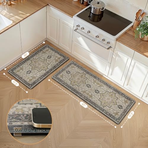 GENIMO Anti Fatigue Kitchen Mats for Floor 2PCS, Standing Rugs,Gold Black