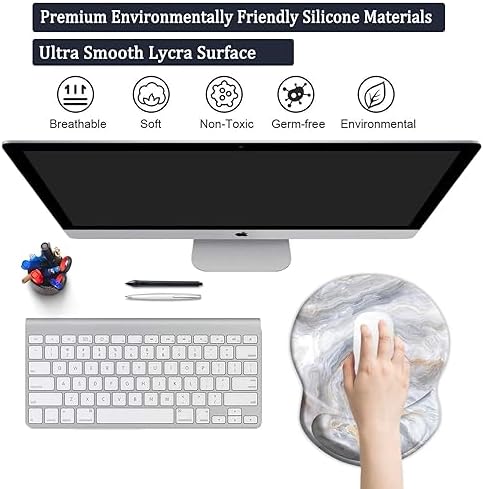 Ergonomic Mouse Pad with Support - Comfortable Wrist Rest, Non-Slip PU Base for Home Office, Studying, Gaming (Gray White Marbling)