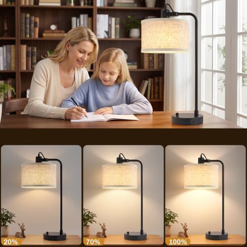 Black Table Lamp Set of 2, USB A+C, 180° Adjustable Bedside Lamps, Dimmable
