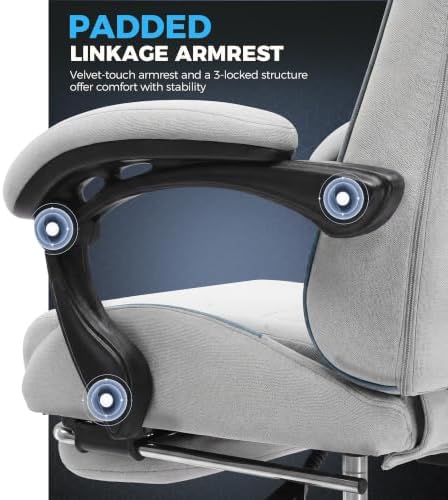 GTPLAYER Gaming Chair Fabric with Pocket Spring Cushion,Computer Office Chair with Lumbar Support for Adults Linkage Armrests and Footrest Ergonomic Gamings Chairs Height Adjustable LightGray