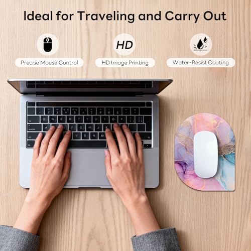 Contoured Oval Mouse Pad 6x8in Non-Slip for Laptop,Dream Marble