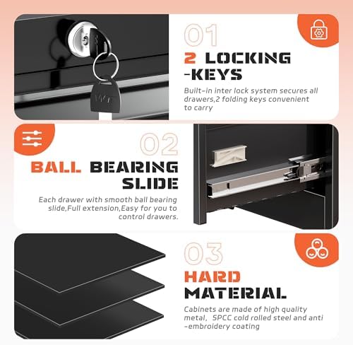 INTERGREAT Lateral File Cabinet 2 Drawer, Black Metal File Cabinets for Home Office, Locking File Cabinet for Letter/Legal/F4/A4 Size, Easy Assembly
