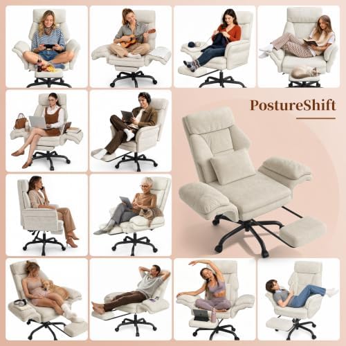 ELABEST C57 Ergonomic Reclining Office Chair with Footrest,Velvet Desk Chairs with 6-Stage Adjustable Wing Armrests for Cross Legged Sitting, Pet-Friendly High Back Lounge Gaming Chair for Home Office