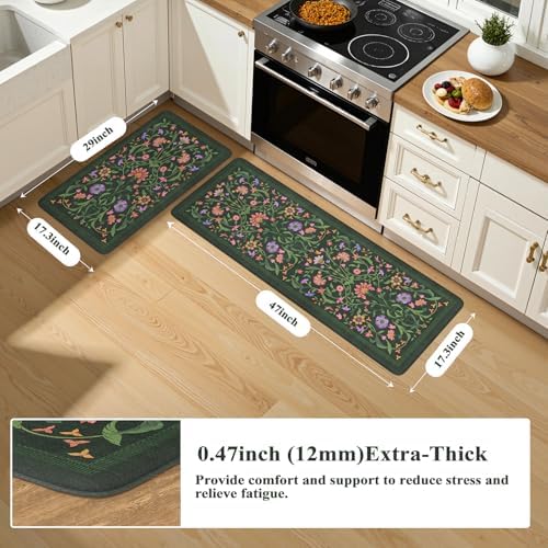 Collive Kitchen Mats Cushioned Anti Fatigue, Green 17.3"x47"+17.3"x29"