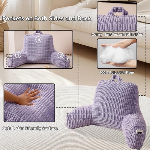 Large Reading Pillow for Sitting Up with Arms,Purple Corduroy