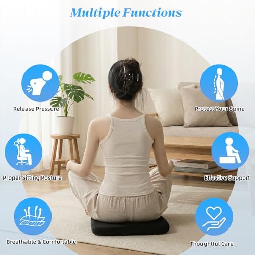 SheRest Office Chair Cushion with Straps, Memory Foam Seat Cushion with Removable Cover, Suitable for Office Chairs, Car Seats, and Airplane Seats, Black, Large