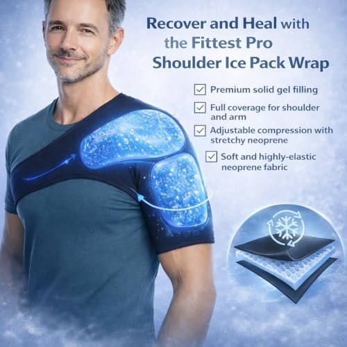 Fittest Pro Shoulder Ice Pack Wrap, HSA or FSA Eligible, Reusable Cold Therapy Wrap for Tendonitis, Swelling, Rotator Cuff, and Recovery