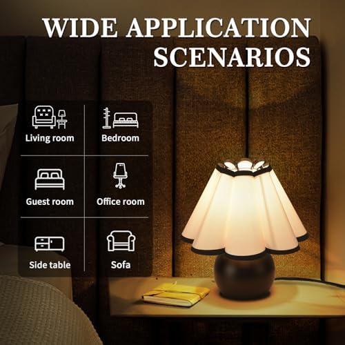 Matte Black Small Touch Control Table Lamp for Bedroom,Black Bedside Lamps for Nightstand,Cute Mini Small Table Lamps for Small Spaces with Scalloped Shade for Kitchen Counter,Bookshelf,Living Room