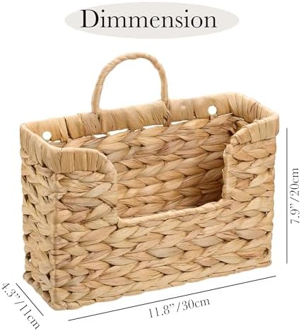 Water Hyacinth Hanging Basket with Handle, Wall Baskets Storage, Wall Mounted Organizer, Magazine holder magazine basket，Farmhouse Baskets for Flowers/Magazine/Fruit Storage