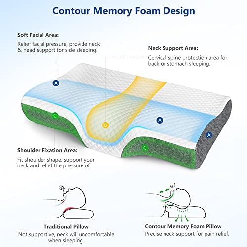 ZAMAT Memory Foam Pillow for Neck Pain Relief, Adjustable Ergonomic Cervical Pillow for Sleeping, Orthopedic Neck Pillow with Washable Cover, Bed Pillows for Side, Back, Stomach Sleepers
