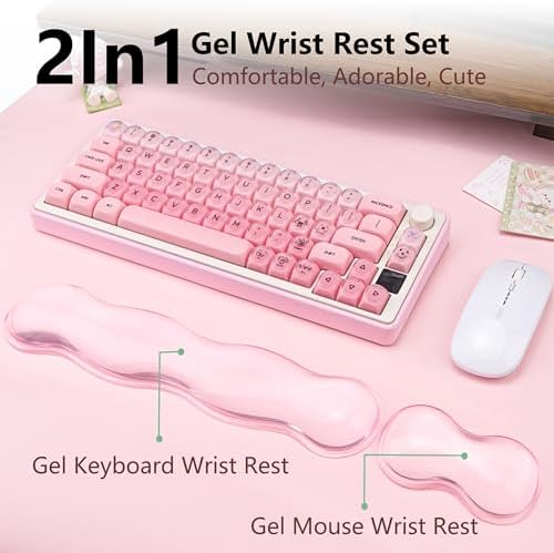 Gel Wrist Rest for Keyboard and Mouse - Pink Soft Ergonomic Silicone Wrist Rest, Clear Cute Desk Accessories for Gaming, Computer, Laptop